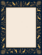 Golden Deer Navy Foliage Border Rug