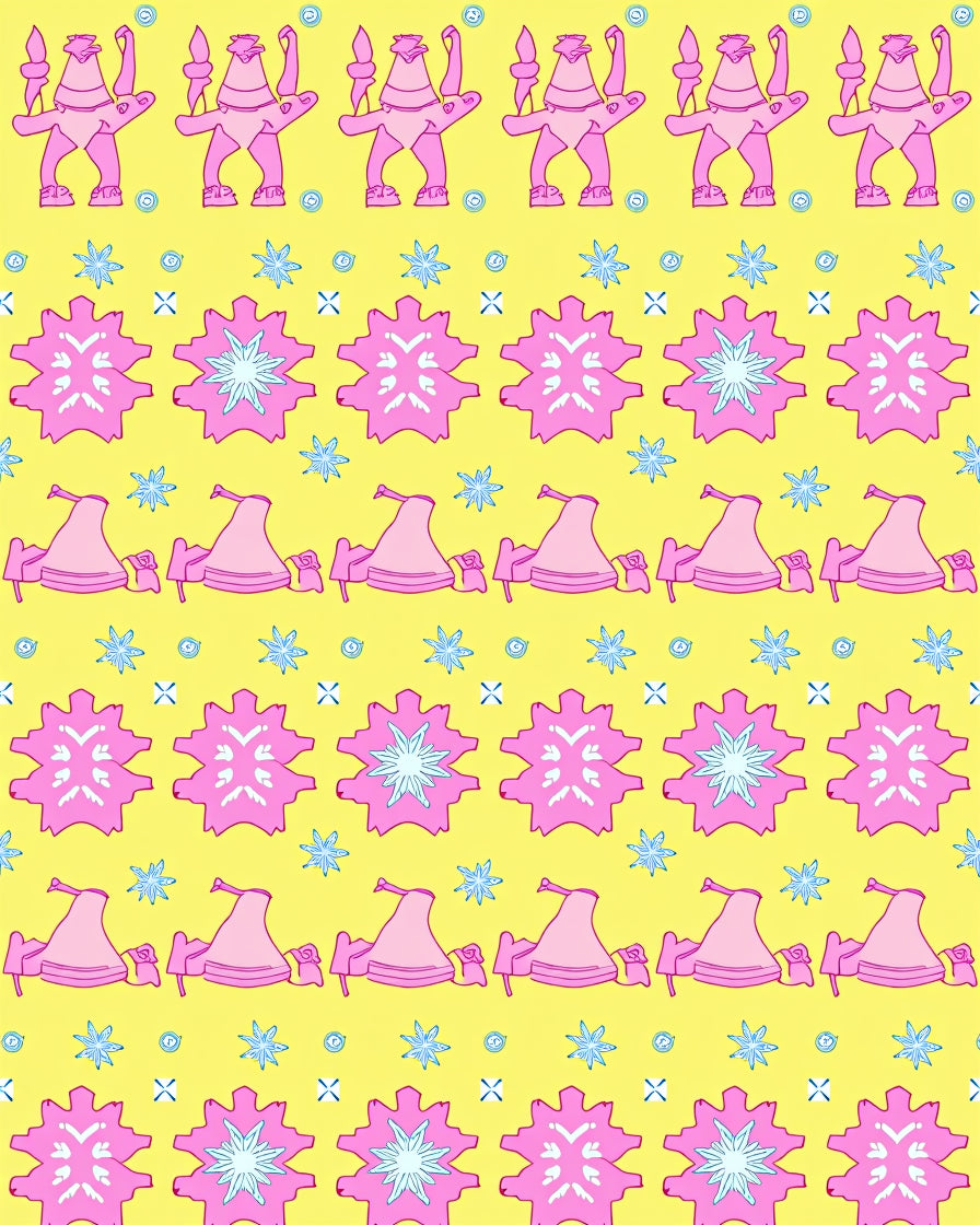 Whimsical Pink Figures Yellow Field Rug