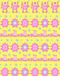 Whimsical Pink Figures Yellow Field Rug