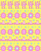 Whimsical Pink Figures Yellow Field Rug
