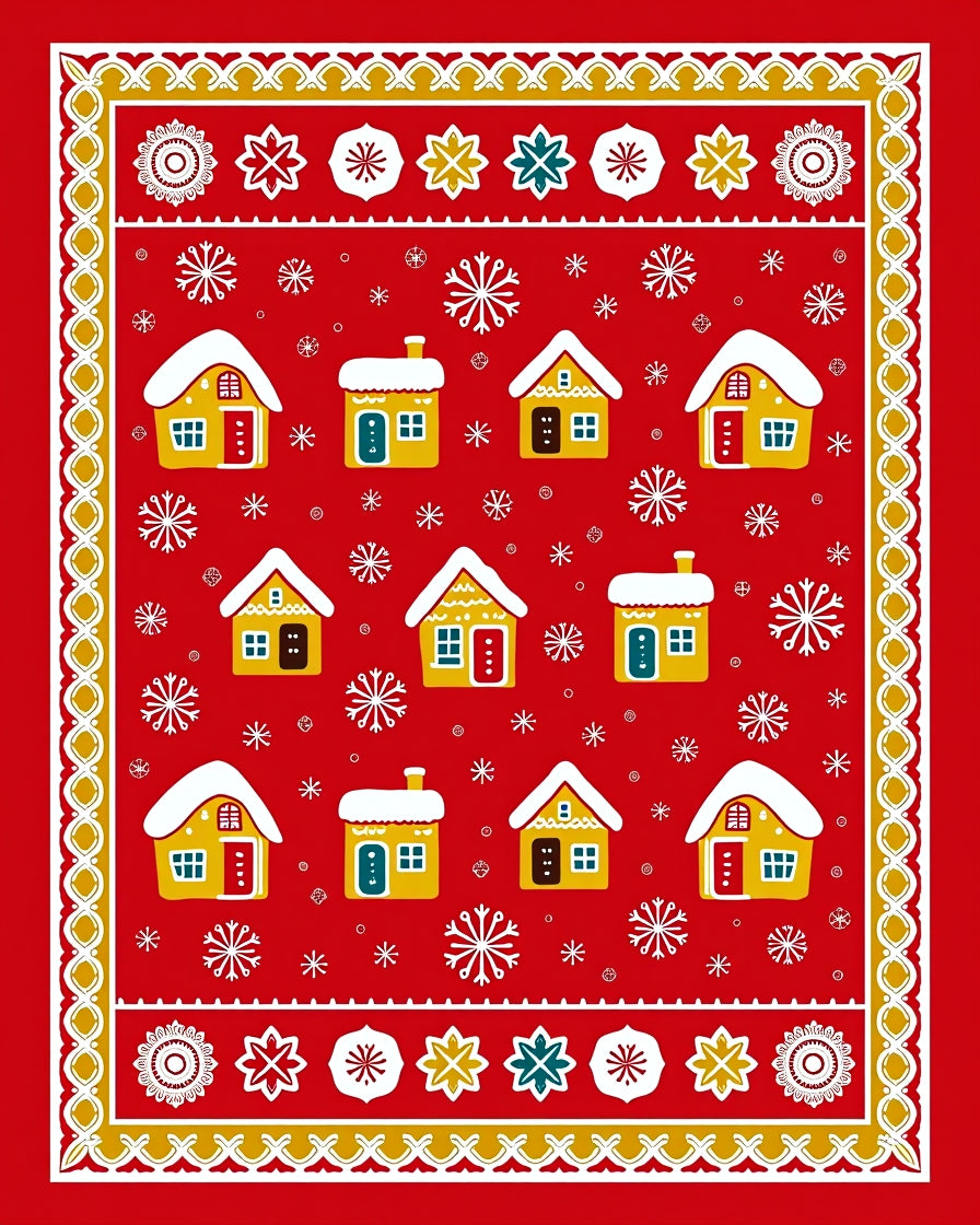 Whimsical Red Village Snowflake Rug