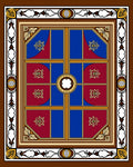 Burgundy Blue Golden Window Pane Medallion Rug