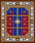Burgundy Blue Golden Window Pane Medallion Rug