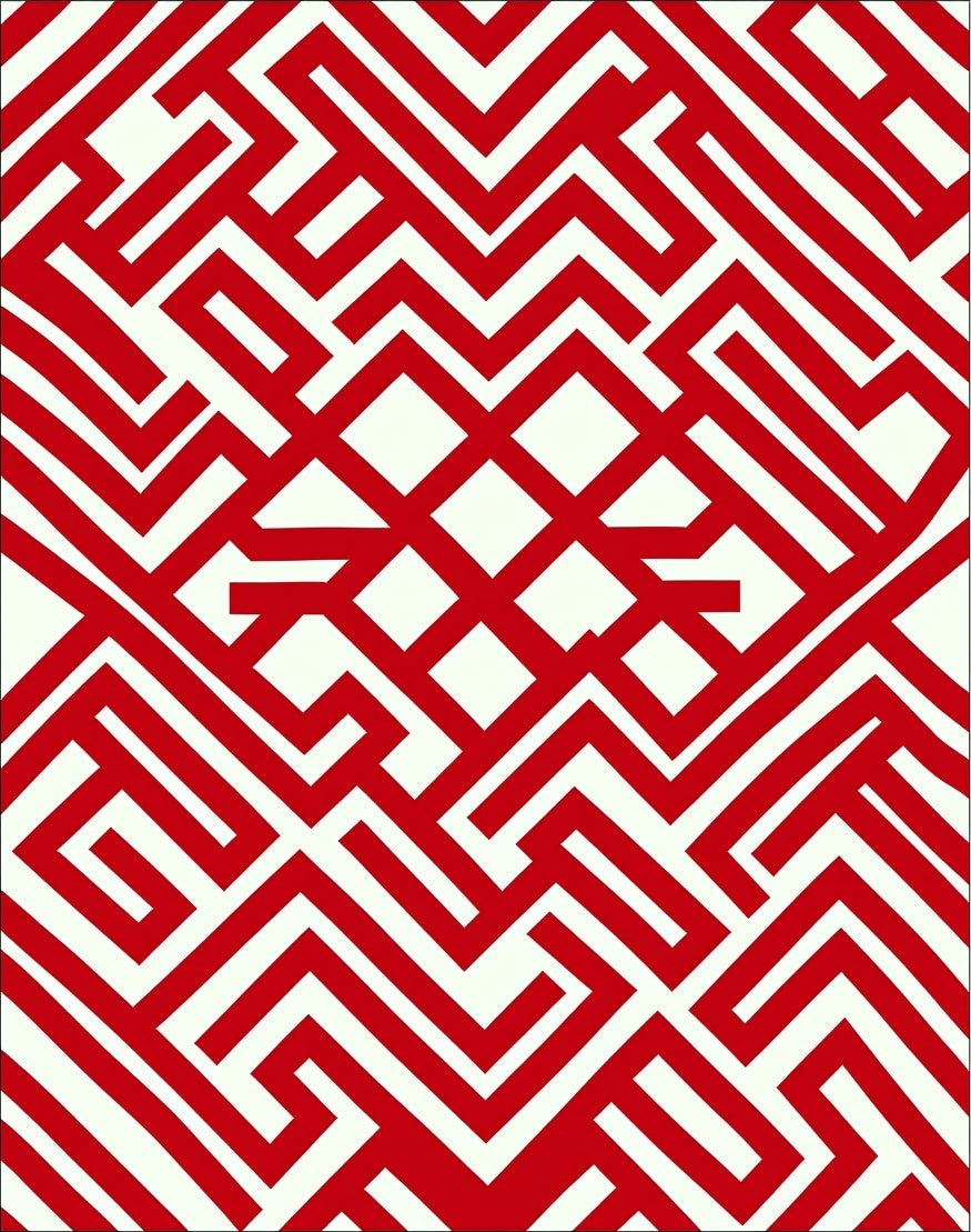 Bold Red Geometric Labyrinth Rug