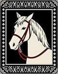 Elegant White Horse Black Border Rug