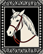 Elegant White Horse Black Border Rug