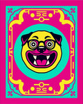 Vibrant Yellow Pug Portrait Frame Rug