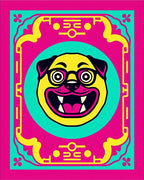 Vibrant Yellow Pug Portrait Frame Rug