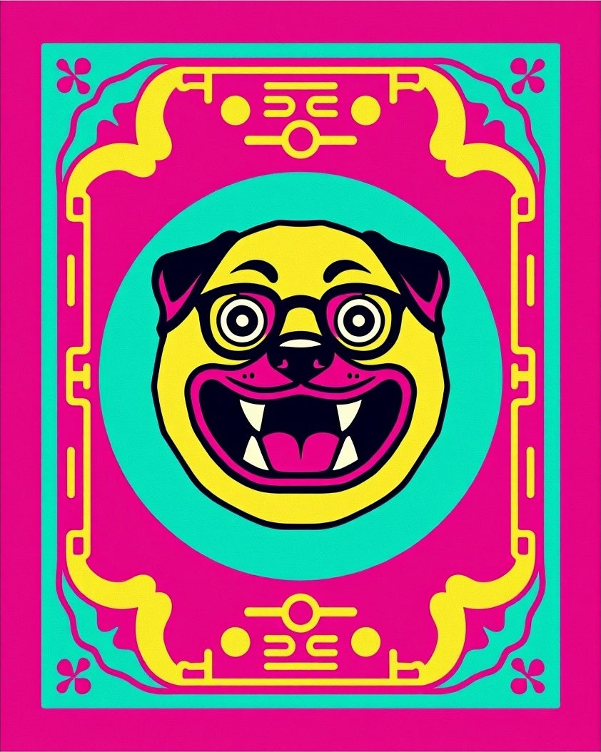 Vibrant Yellow Pug Portrait Frame Rug