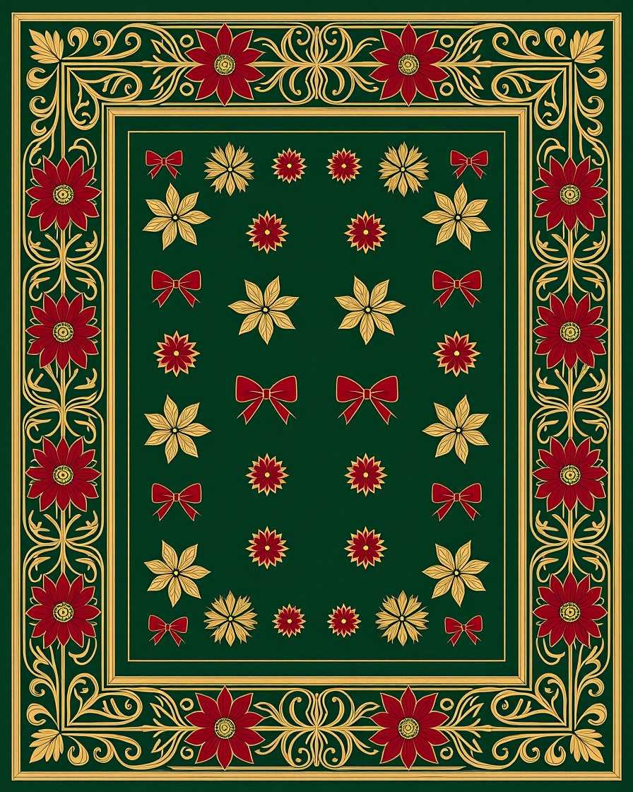 Crimson Gold Floral Bow Border Rug