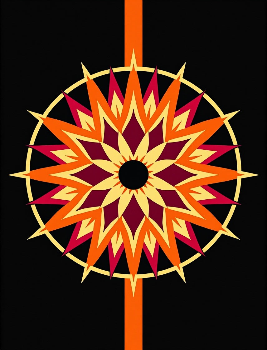 Vibrant Sunburst Geometric Mandala Rug