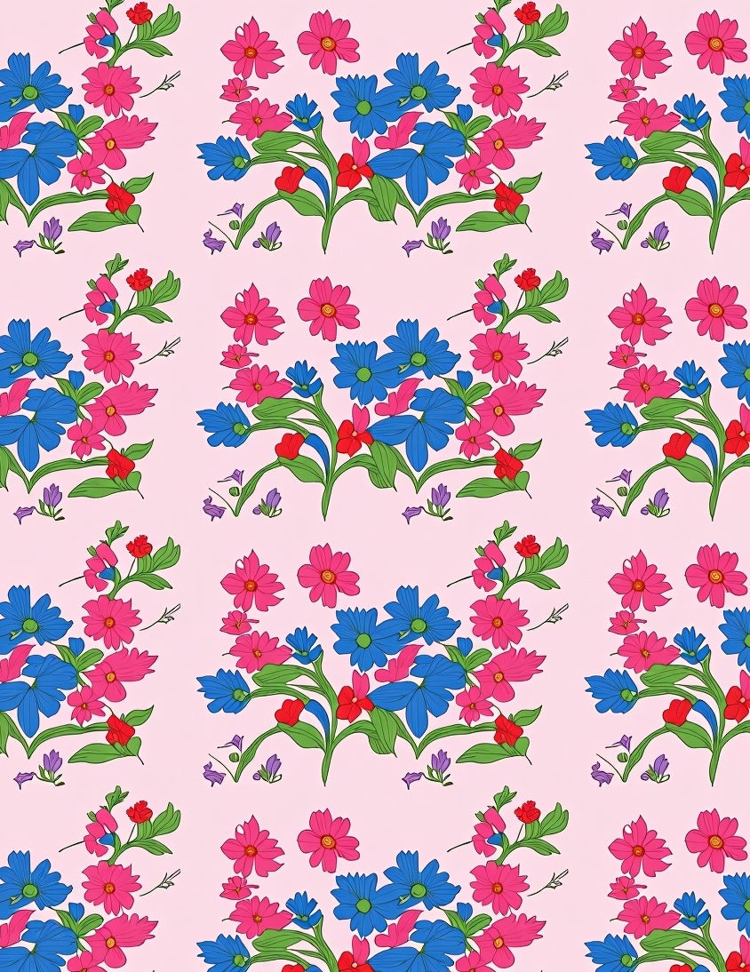 Vibrant Blue Pink Floral Bouquet Rug