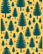 Teal Evergreen Forest Star Scatter Rug