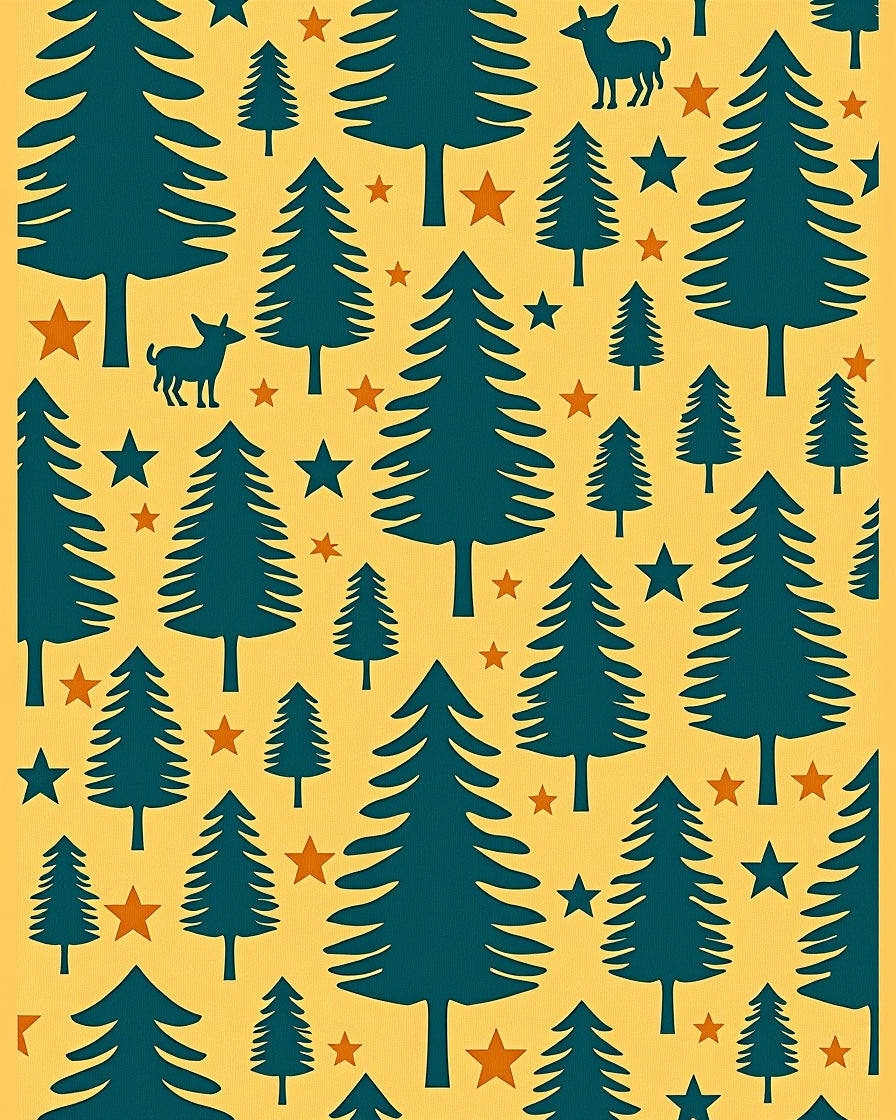 Teal Evergreen Forest Star Scatter Rug