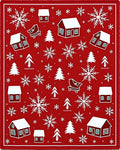 Cozy Red Christmas Village Snowflakes Rug