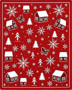 Cozy Red Christmas Village Snowflakes Rug
