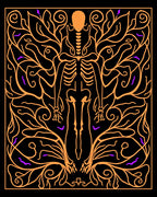 Orange Skeleton With Swirling Vines Rug