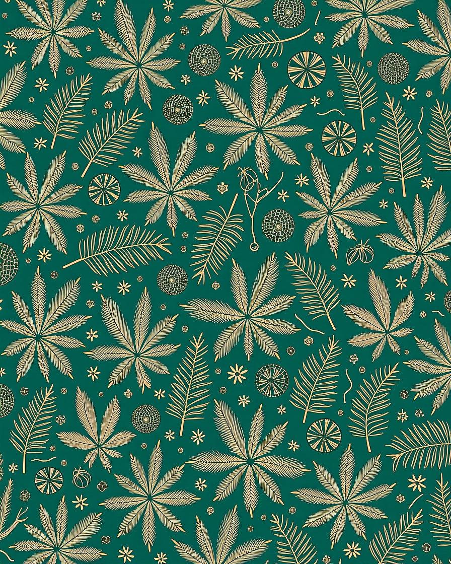 Emerald Green Palm Frond Collage Rug
