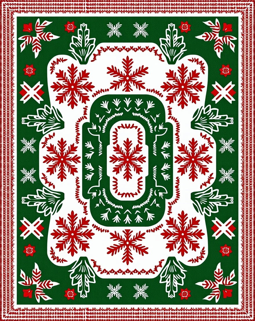 Rustic Red Snowflake Christmas Garden Rug