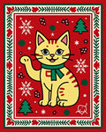 Charming Yellow Cat Christmas Floral Rug
