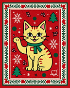 Charming Yellow Cat Christmas Floral Rug