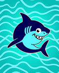 Playful Blue Shark Ocean Waves Rug