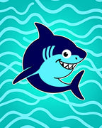 Playful Blue Shark Ocean Waves Rug
