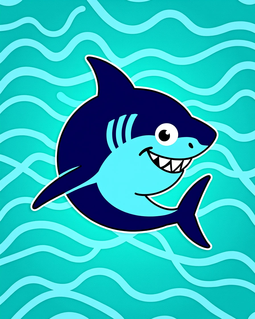 Playful Blue Shark Ocean Waves Rug