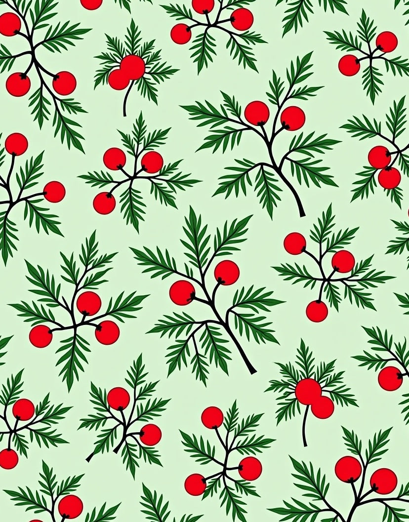 Holly Berry Festive Green Sprigs Rug