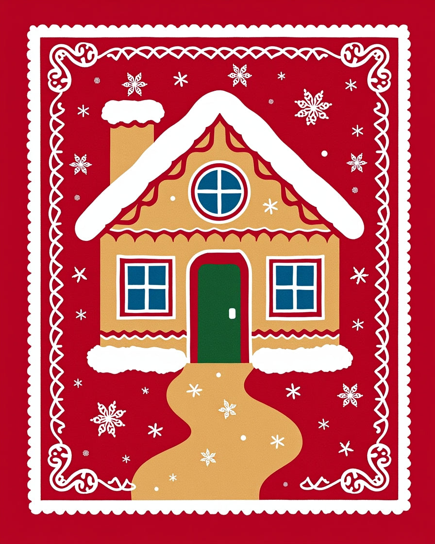 Gingerbread house with snow and snowflakes Rug