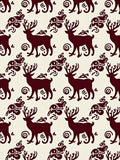 Deep Red Reindeer Folk Art Rug