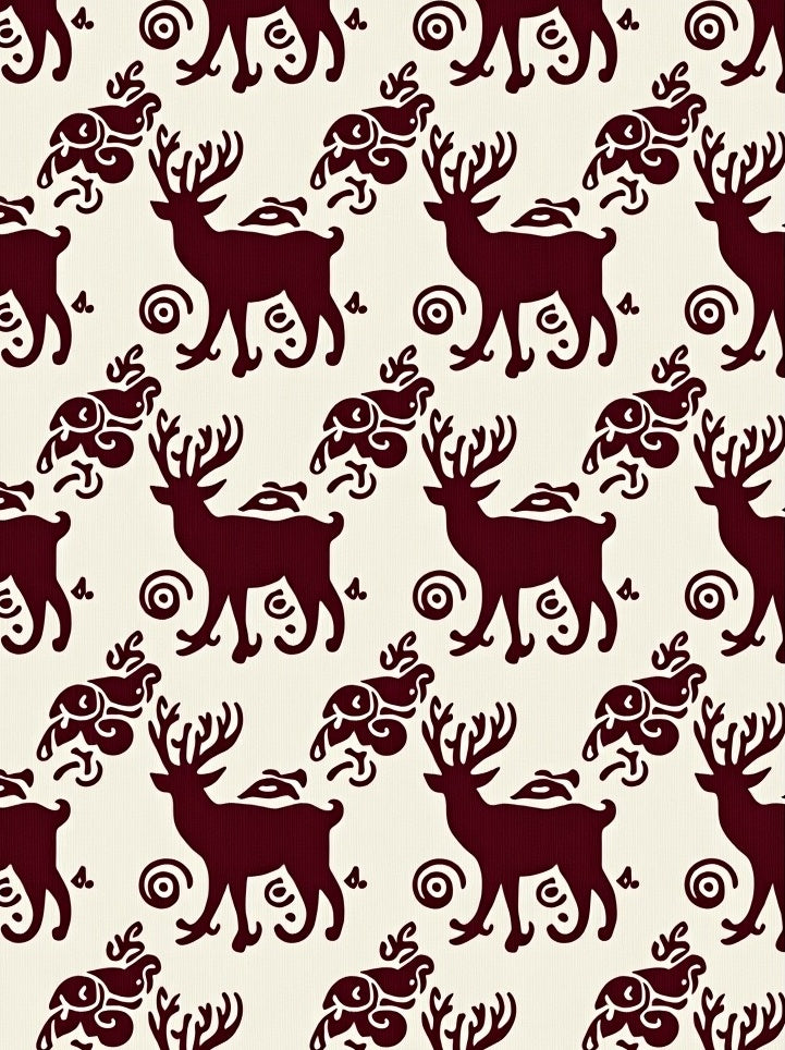 Deep Red Reindeer Folk Art Rug