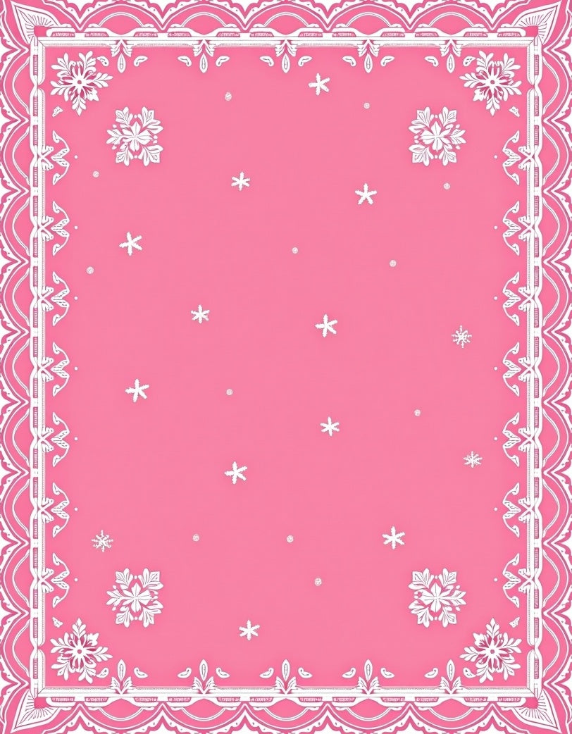 Pink Snowscape Floral Border Rug