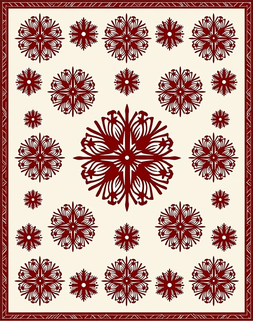Deep Red Floral Snowflake Scatter Rug