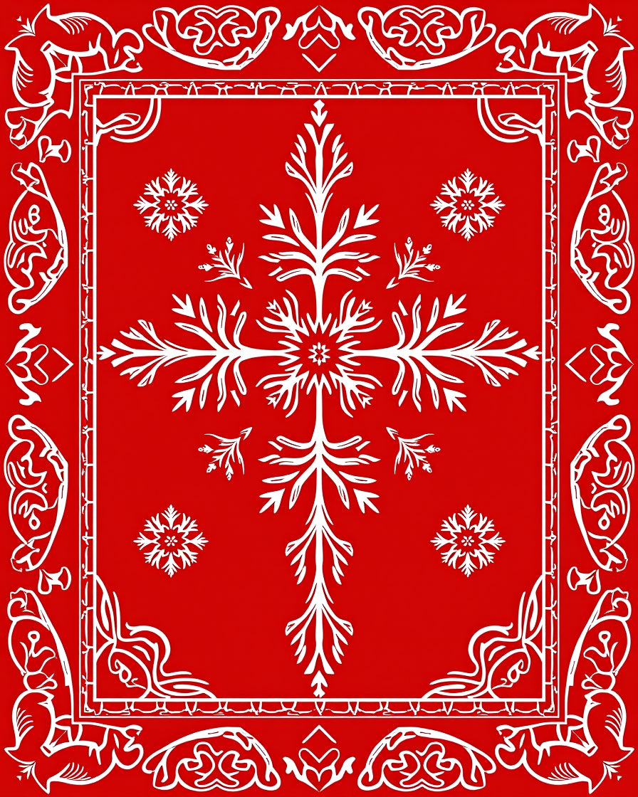 Crimson Red Snowflake Winter Blossom Rug