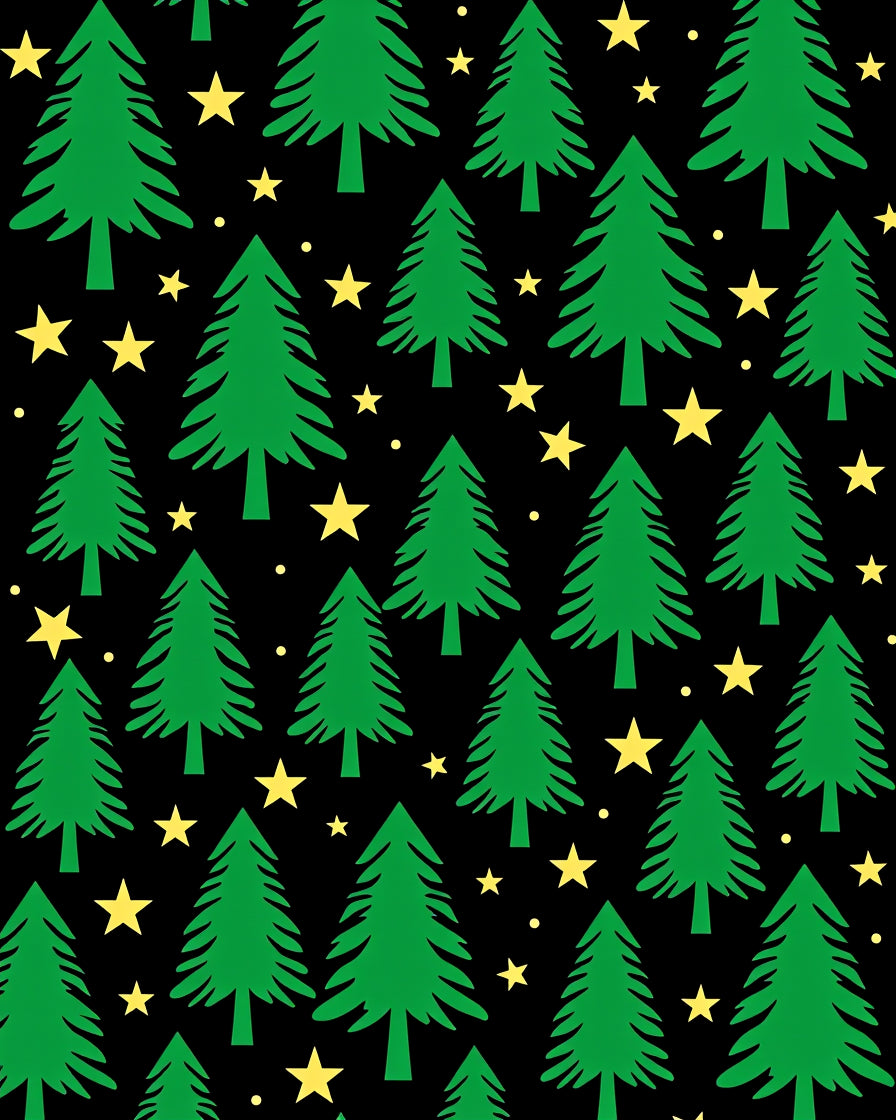 Green Christmas Trees Yellow Stars Rug