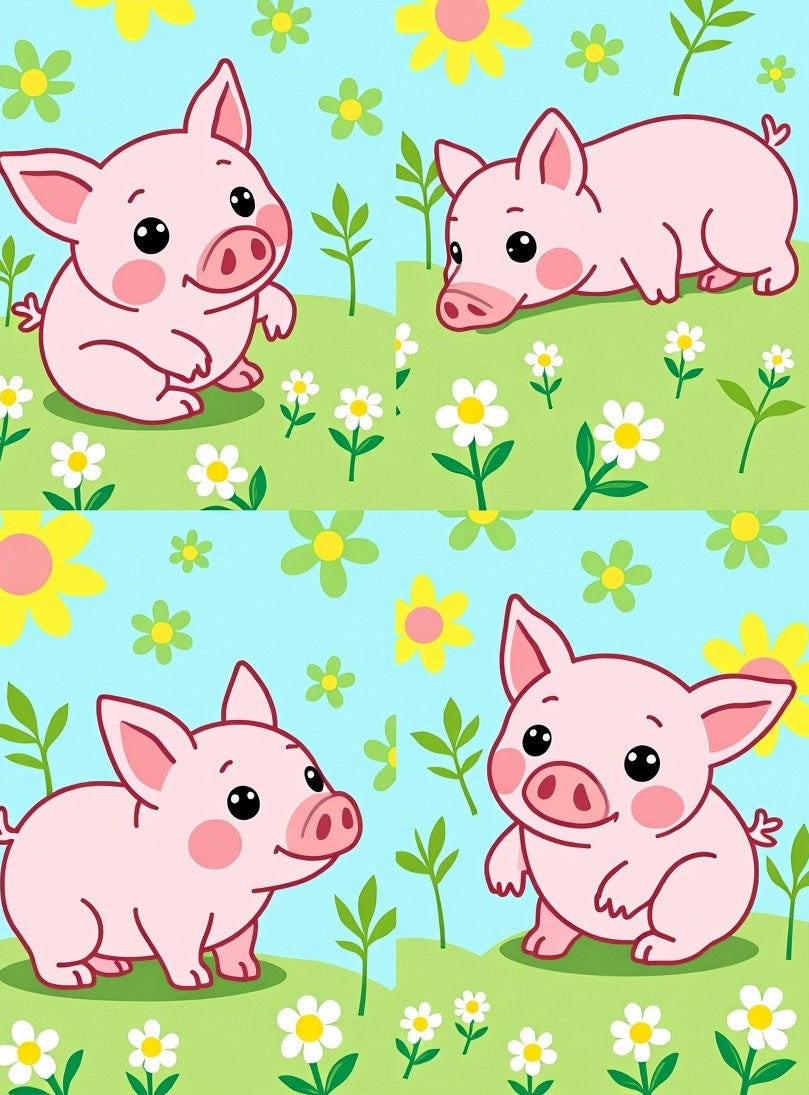Pink Piglet Garden Floral Scene Rug