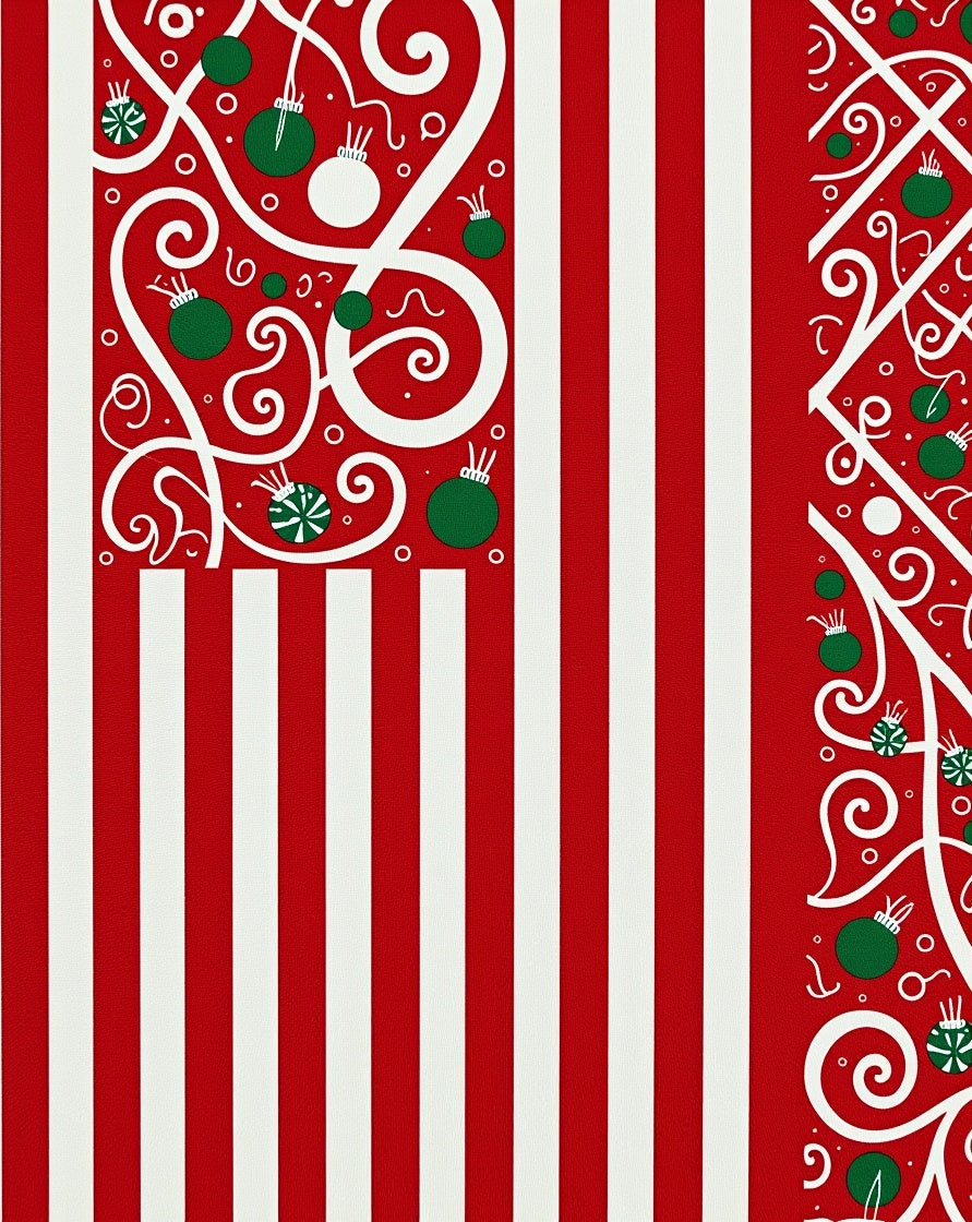 Festive Red Green Ornament Swirl Stripes Rug