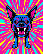 Vibrant Blue Grinning Dog Burst Rug