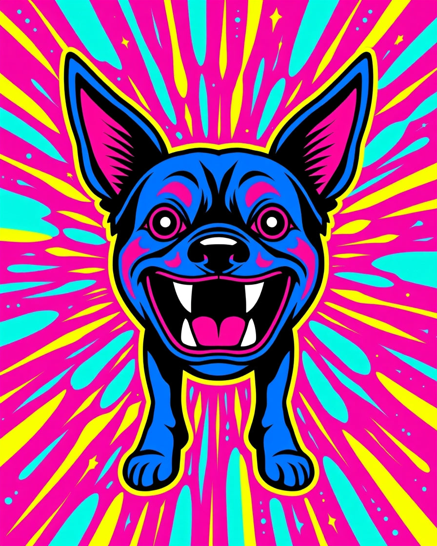 Vibrant Blue Grinning Dog Burst Rug