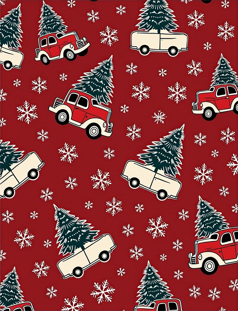 Vintage Red Truck Christmas Tree Snowflakes Rug