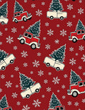 Vintage Red Truck Christmas Tree Snowflakes Rug