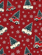 Vintage Red Truck Christmas Tree Snowflakes Rug