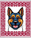 Crimson Dog Portrait Ornamental Border Rug