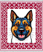 Crimson Dog Portrait Ornamental Border Rug