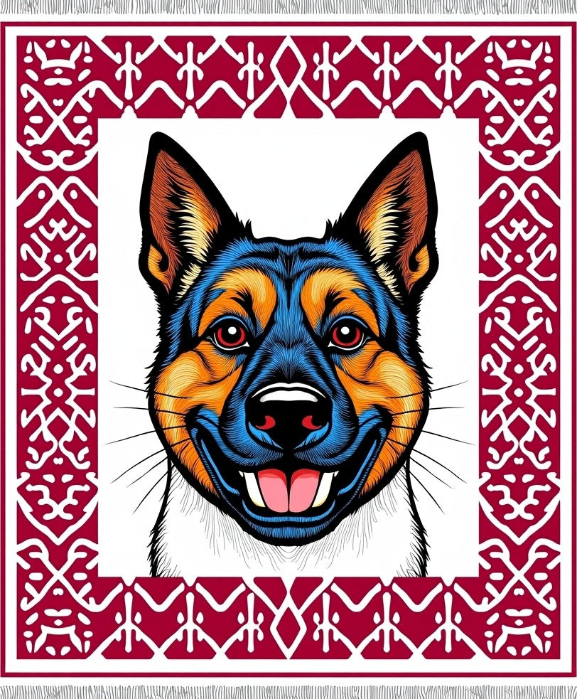 Crimson Dog Portrait Ornamental Border Rug