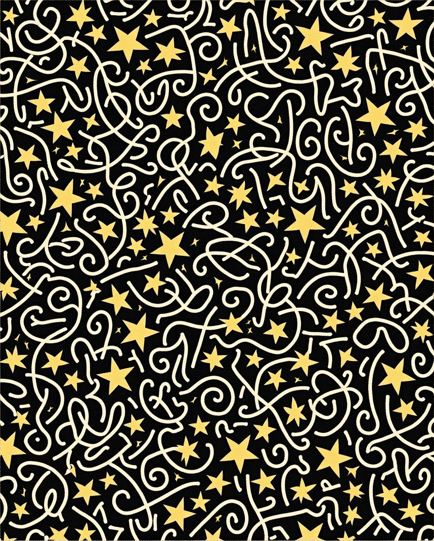 Black Gold Star Swirl Celebration Rug