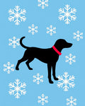 Black Dog Snowflakes Sky Blue Accents Rug