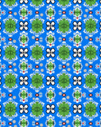 Bold Blue Geometric Floral Compound Rug