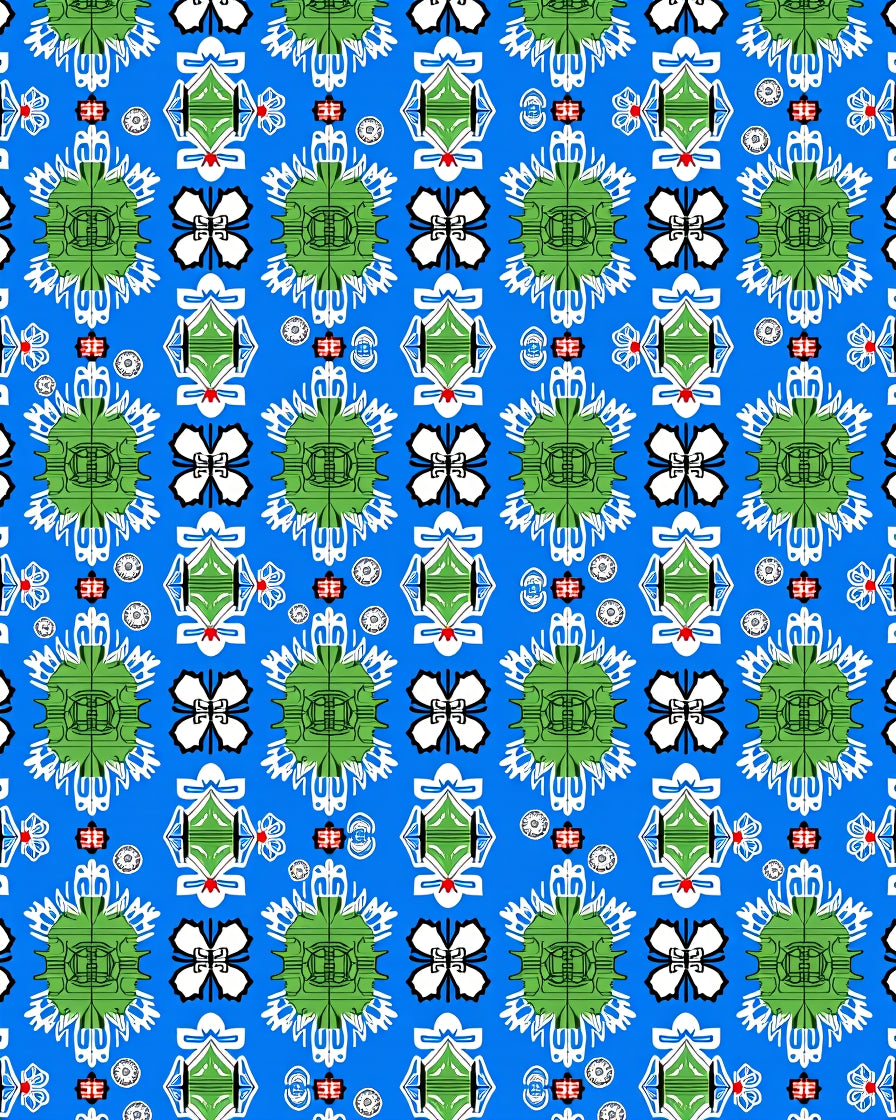 Bold Blue Geometric Floral Compound Rug
